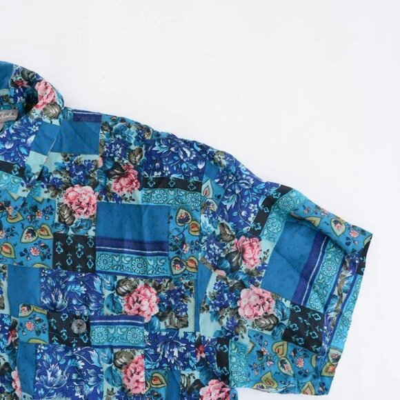 Vintage 90'S Robert Stock 100% Silk  Teal Floral Block Pattern Button Up Size M - Picture 11 of 11